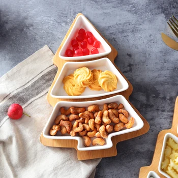

28cm full set ceramic bamboo Christmas tree tray Snack plate fruit bowl dish plate tableware breakfast tray kitchen home supply