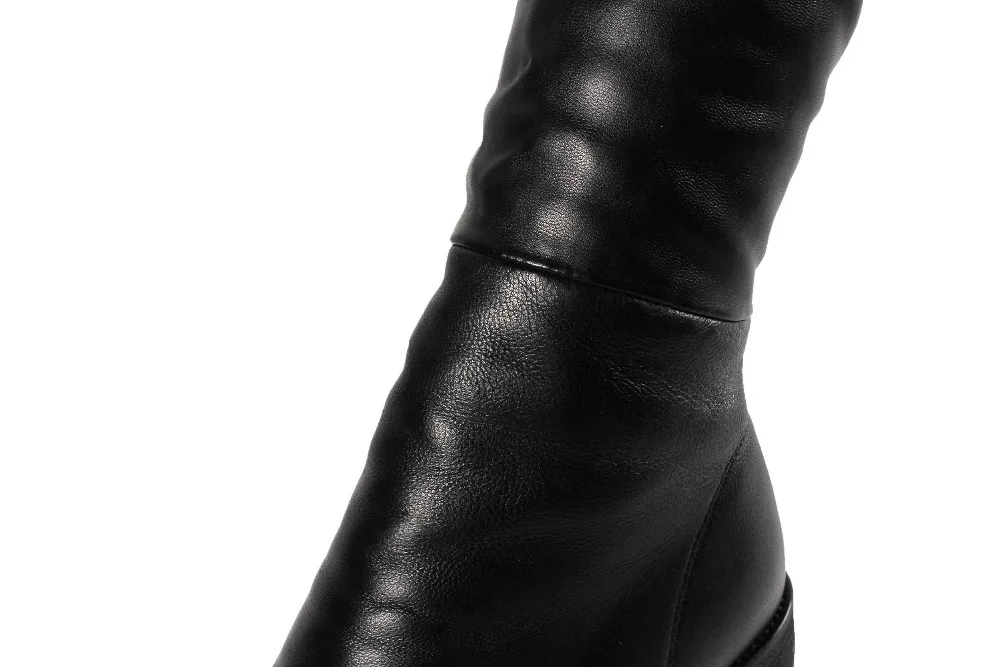 2018 Moutons Cuir Européen Lenkisen Genou L6 En Bottes Couleur Magnifique Med Thunky Talons Noir Bout D'hiver Au Rond Style Garder Chaud haute 3A4jc5RLq
