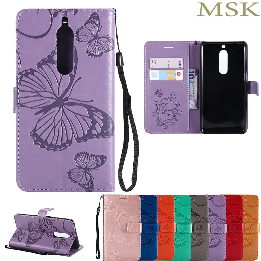 

Flip for Nokia5 TA-1053 TA-1024 Case Phone Leather Cover for Nokia 5 Case Global Dual TA 1053 Butterfly Wallet Silicone Cases