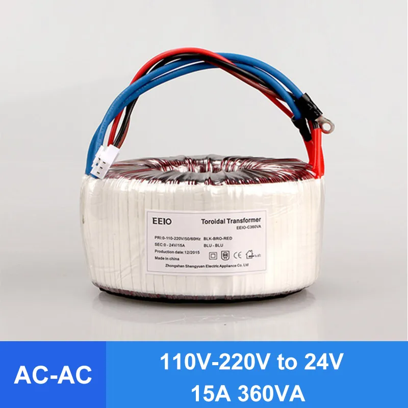 

AC 110V-220V to AC 24V 15A Ring Transformer 360VA Pure Copper Ring Power Transformer For Power Supply Amplifier