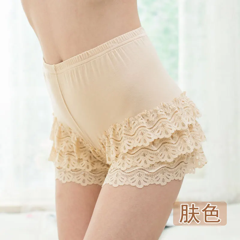 Большие размеры защита непорядок в одежде бамбуковое волокно штаны безопасности кружева рендеринга трисекционные брюки женские плотные трусы 2051 - Цвет: Khaki