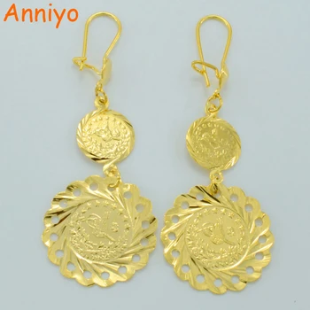 

Anniyo Turkey Coin Earrings for Women Gold Color African Jewelry Middle East Turkish #009612