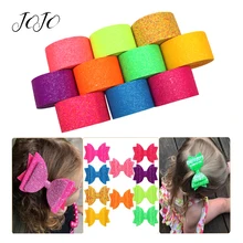 JOJO BOWS 75mm 2y Sparkly Glitter Ribbon For Crafts Solid Fluorescent Tape For Needlework DIY Hair Bows Sewing Webbing Material martha stewart crafts silver ribbon bows
