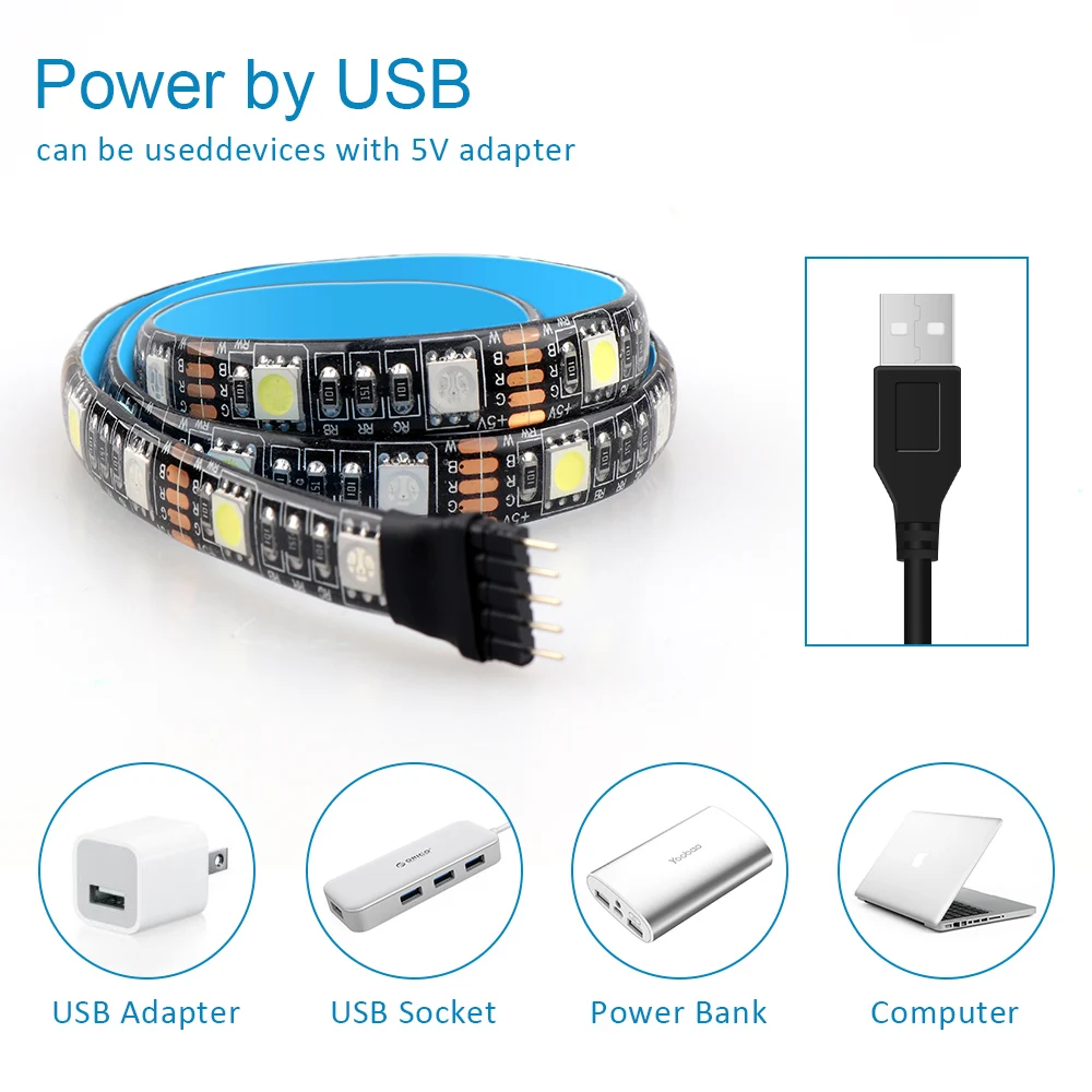 RGBW RGBWW Светодиодная лента USB 5 В Светодиодная лента 50 см 1 м 2 м 3 м 4 м 5 м с 40Key ИК-контроллером для ТВ ПК фоновая лампа