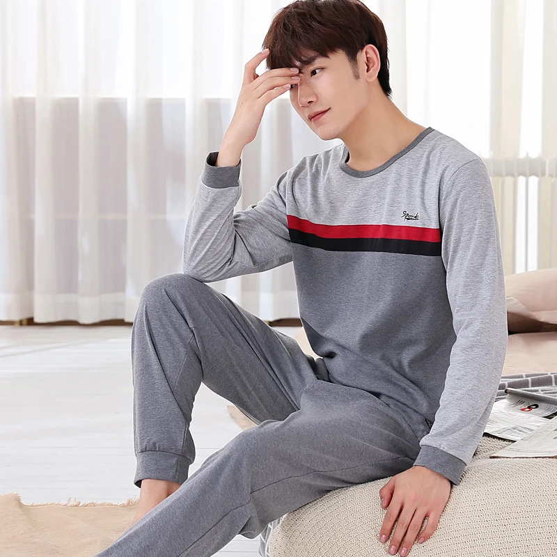 Newest Men Pajama Sets 2017 Spring And Autumn Thin Plus Size Cotton