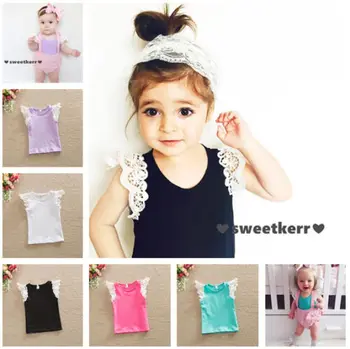 

0-4Y Toddler Kids Baby Girl Lace Fly Sleeve Cotton T-shirt Tee Summer Clothes