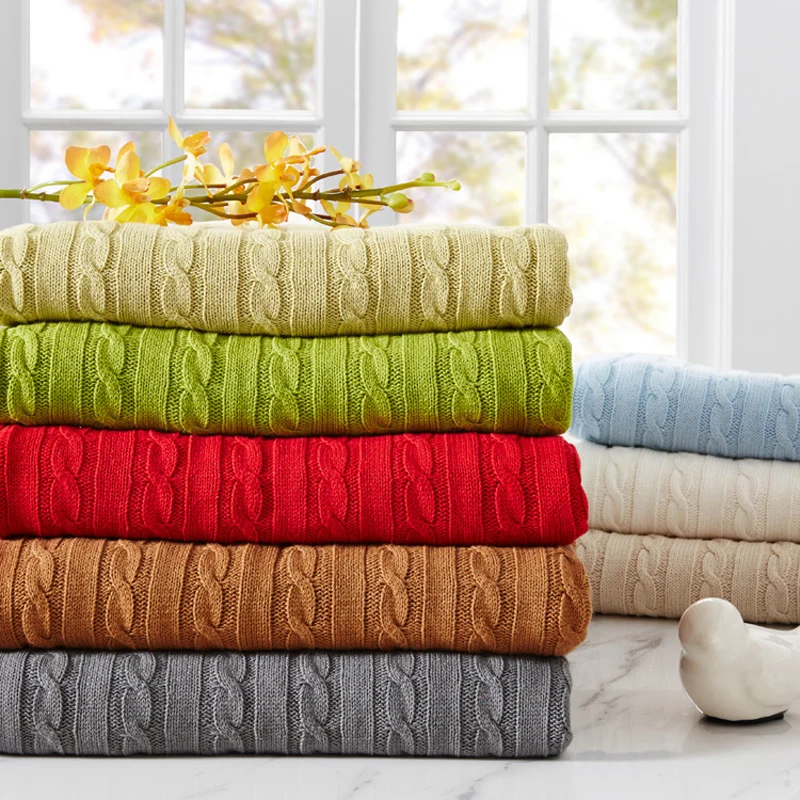 Hot sale 100 Cotton Knitted Blankets Summer nap blanket Sofa/Bed