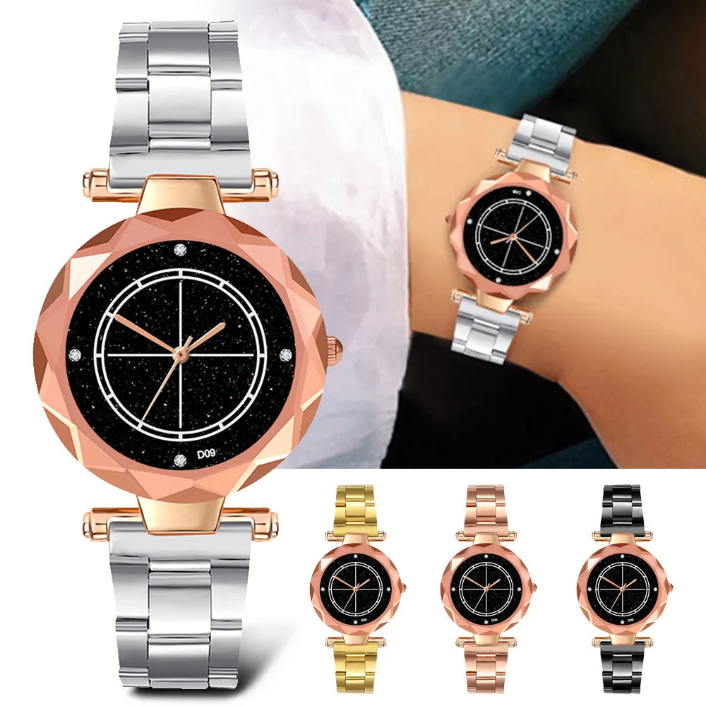 

2019 Fashion women watches Quartz Wristwatches Fashion Simple Starry Dial Stainless Steel Strap Edge Female Watch Jew Gift
