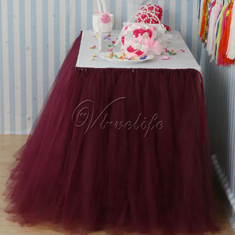 100 см x 80 см Бургундия Тюль столовая юбка посуда для свадебной вечеринки Baby Shower День рождения Рождественское украшение для стола