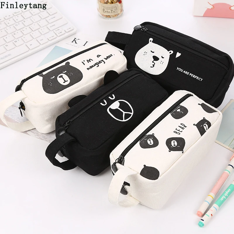 Cute Animal Bear Stationery Pencil Case Canvas High Capacity Pencil font b Bag b font font