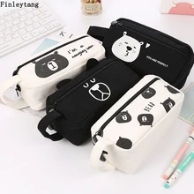 Cute Animal Bear Stationery Pencil Case Canvas High Capacity Pencil font b Bag b font font