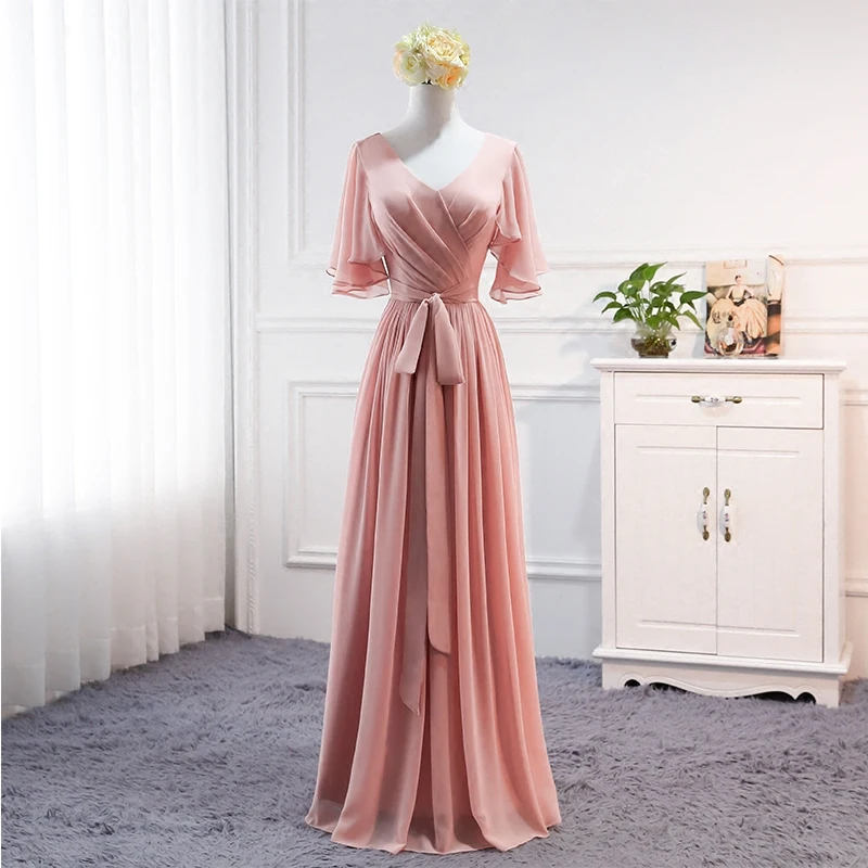 Vestidos de festa vestido longo para casamento новые шифоновые 6 стильные розовые платья серого цвета для подружек невесты Дешевые Свадебные платья для гостей