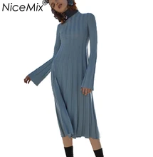 Nicemix 2018 осень-зима Платья-свитеры Для женщин 100% Платья из хлопка длинный вязаный Свитеры для женщин тонкий эластичный Платья для женщин Femme Vestidos