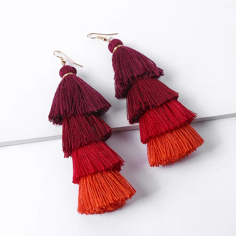 

Handmade Long Multi-layer Tassel Earrings 2019 New Creative Bohemian Cotton Fringe Tassel Dangle Earrings for Women Jewelry