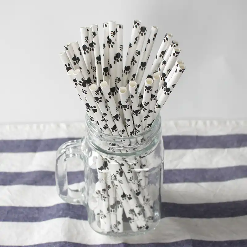 25 шт. черная собачья лапа бумажная трубочка для питья черная тема праздничный Декор соломинки для напитков дети ремесло домашних собак прох...