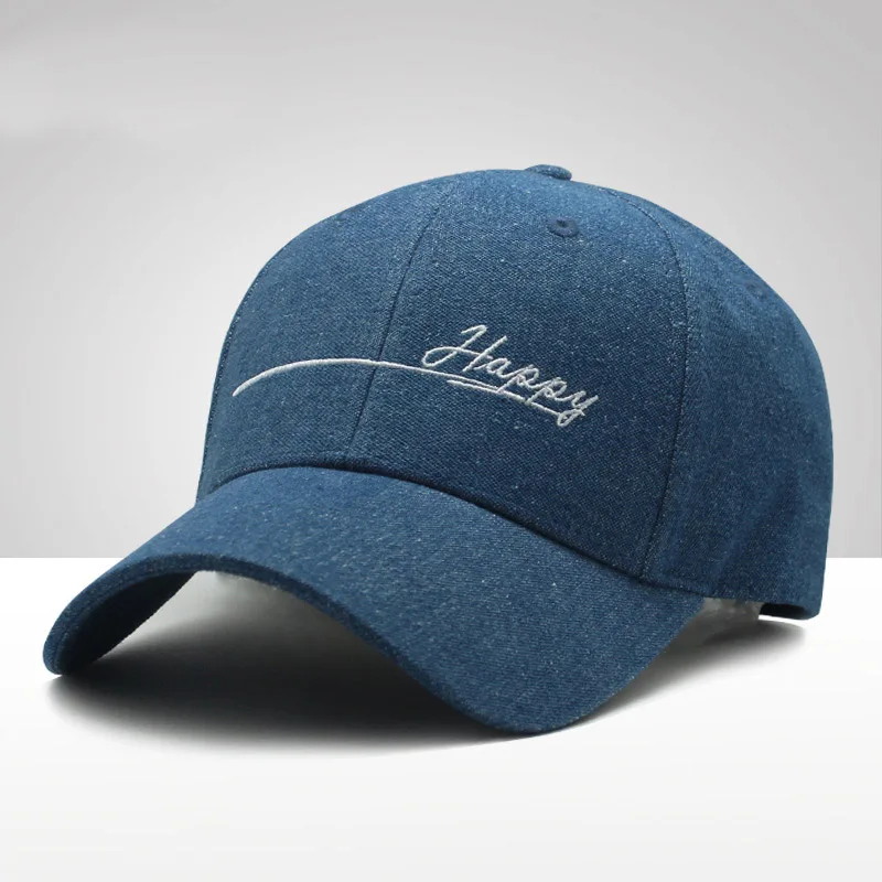 [BQACCES] вышивка с буквенным принтом Happy Denim тканевая Кепка-бейсболка Bone женская летняя кепка из хлопка с ремешком открытый солнцезащитный Регулируемый головной убор