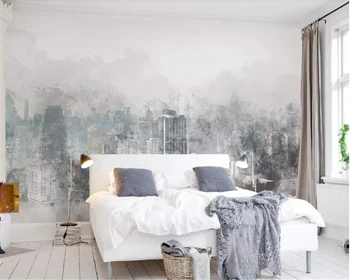 

beibehang Custom sticker wallpaper watercolor hand drawn city landscape 3d wallpaper home decor tv background Wall wallpaper 3d