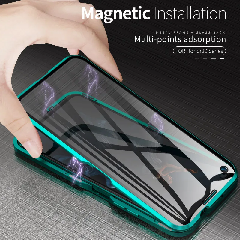Для huawei Honor 20 Pro Магнитный чехол передний+ задний двухсторонний закаленное стекло чехол для huawei Honor 20 Lite 20i металлический бампер чехол