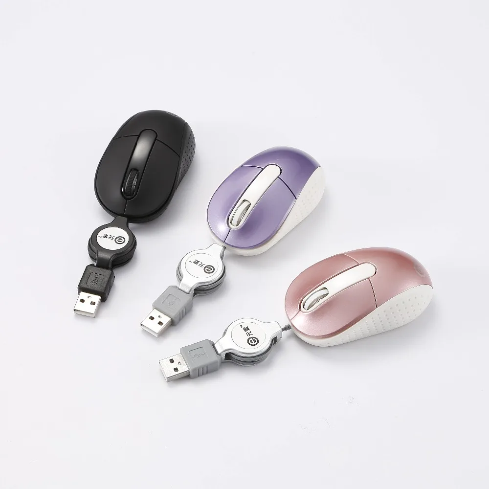 

USB Wired Mini Mouse with Retractable Cable, Small Optical Mouse , E-Element Portable Travel Mice, Black