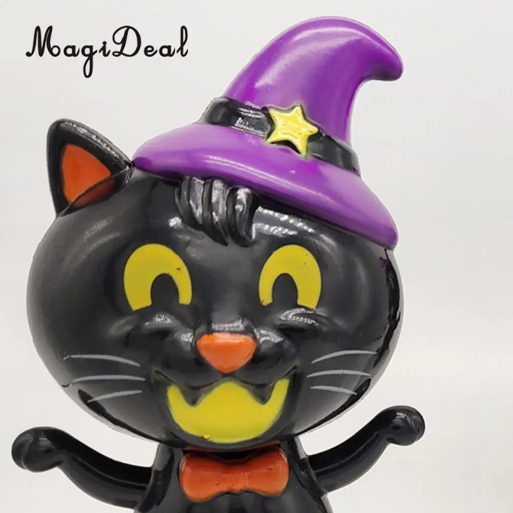 Adorable Dancing Cat with Witch Hat Statue Figure, Plastic Bobbleheads Doll, Home Office Car Dashboard Ornament