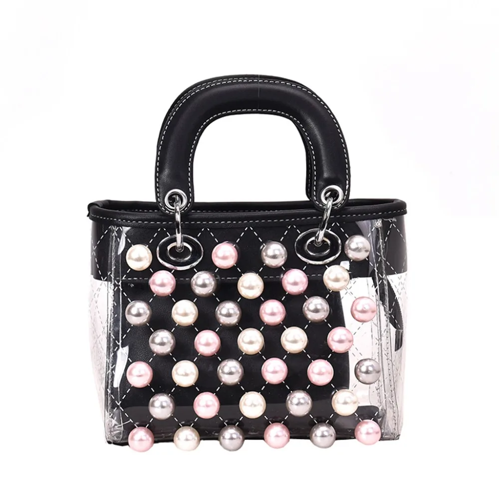 

Messenger Bag Fashion lady transparent pearl chain jelly cross body bag handbag shoulder bags small square bags B2