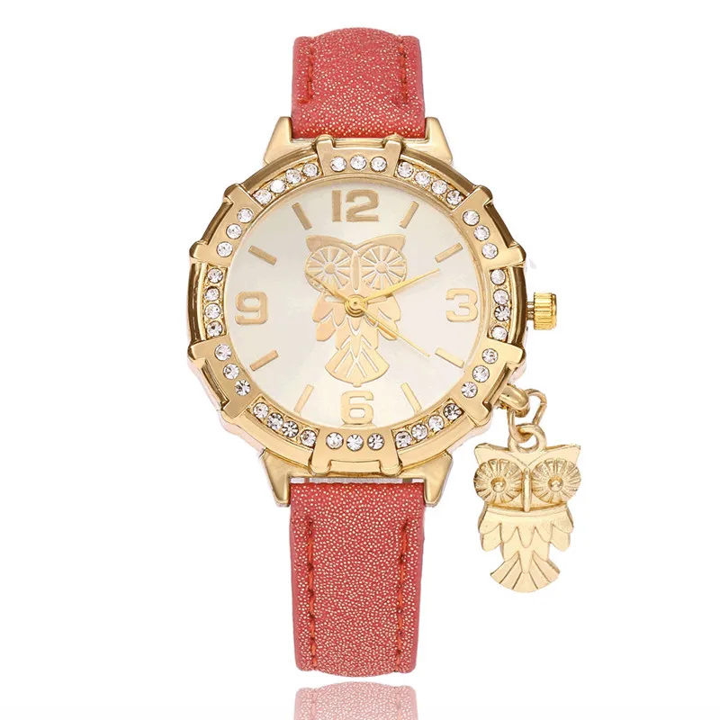 

MJARTORIA Cute Owl Pendant Women Quartz Watch Rhinestone Gold Watch Girl Fashion Numeral Hand Clock Reloj Mujer For Dropshipping