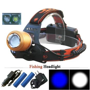 

white blue light Led Headlight Zoom xml t6 waterproof Head light 18650charge Flashlight Head lamp Fishing Hoofdlamp Headlamp