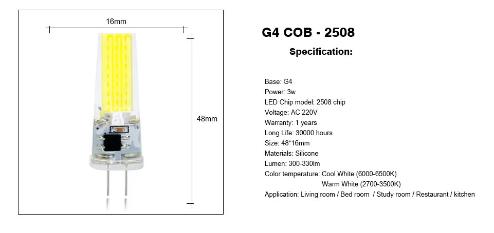 6 шт. лампада светодиодный G4 лампа 220 В G4 Светодиодный светильник 2508 COB Кристальный силикон 360 Угол луча заменить галогенные лампы прожектора