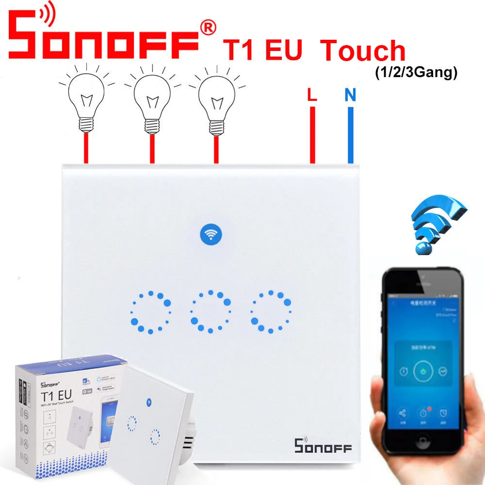 Sonoff T1 сенсорный Умный Переключатель ЕС WiFi и RF 86 Тип умный настенный сенсорный выключатель света дистанционное управление Умный дом Модуль Автоматизации