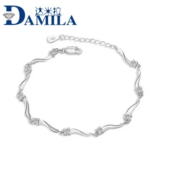 

Fashion 100% genuine 925 Sterling Silver chain bracelets for women Jewelry S925 silver stone bracelets pulseras plata de ley 925