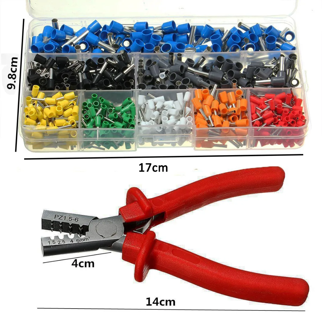 800pcs Cable Wire Terminal Connector with Hand Ferrule Crimper Plier Crimp Tool Kit Set AWG 10-23