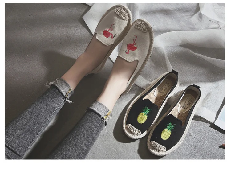 Kalupao 2018 Girls Shoe Embroidery Embroidery  Flamingo Canvas Shoes Summer Flat Asakuchi Fisherman Shoes Breathable Casual Shoe (7)