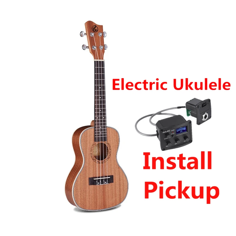 pickup Гавайские гитары укулеле 21 24 26 дюймов Sapele Mini Electri Concert Tenor акустические гитары 4 струны Ukelele музыкальная установка звукосниматель туристическая гитара - Цвет: pickup