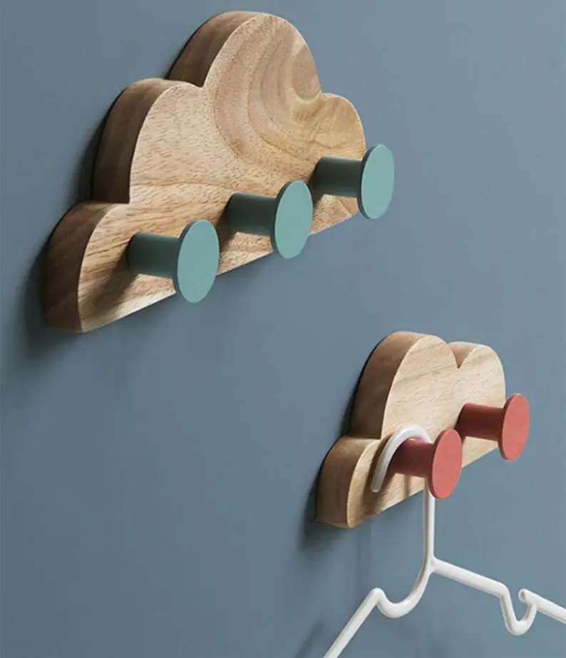 

Cloud Shape Design Creative Wall Hooks / Decorative Hardware / Wall Hook Coat Hangers Rack Hooks / Solid Wood Hooks