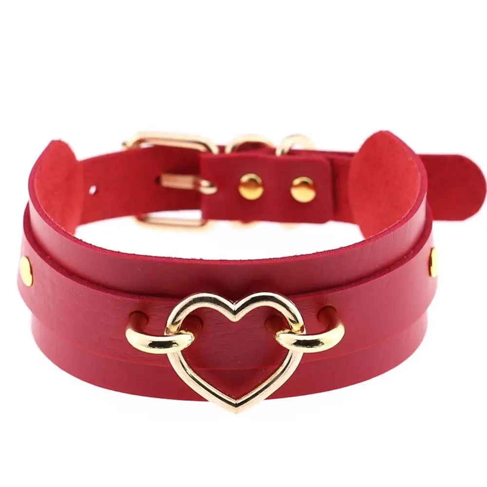 KMVEXO, металлическое ожерелье в форме сердца, длинное ожерелье, женское колье, золотого цвета, панк, связывание, жгут, кожаное ожерелье, винтажное массивное ювелирное изделие - Окраска металла: Gold Red