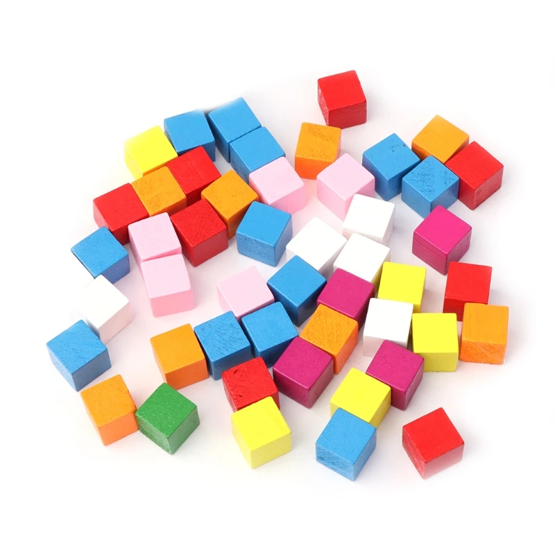

50Pcs Colourful Wooden Cubes Square Blocks Craft Decoration Embellishments DIY