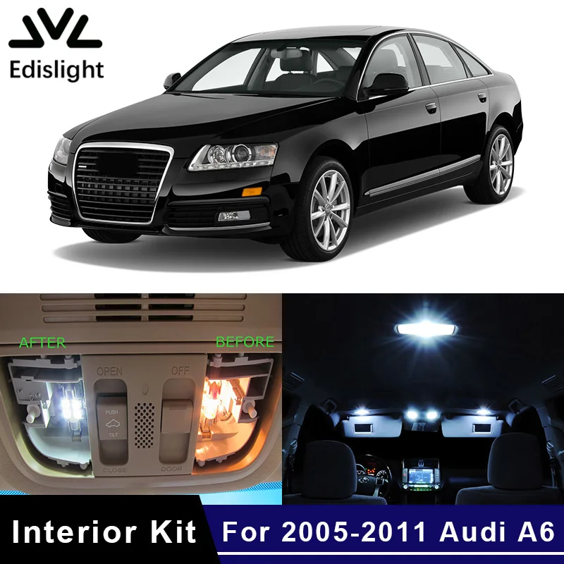 

Edislight 18Pcs No Error White Canbus LED Lamp Car Bulbs Interior Package Kit For 2005-2011 Audi A6 C6 Map Dome Door Plate Light