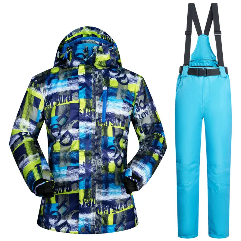 Мужские лыжные костюмы, бренды, зима,, уличная зимняя куртка для сноуборда и штаны, водонепроницаемые лыжные и сноубордические костюмы для мужчин - Цвет: FWS1 and Light Blue