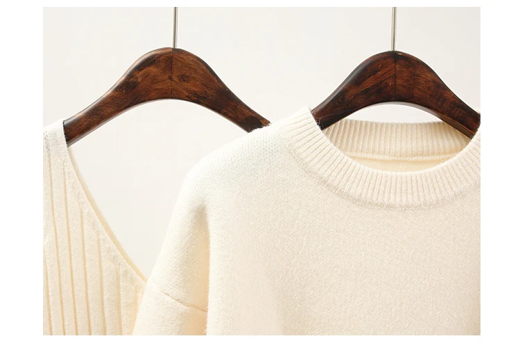 Свитер для женщин, вязанная юбка из двух частей, весна-осень, повседневный вязаный пуловер, женский свитер, модный Свободный Женский комплект из 2 предметов