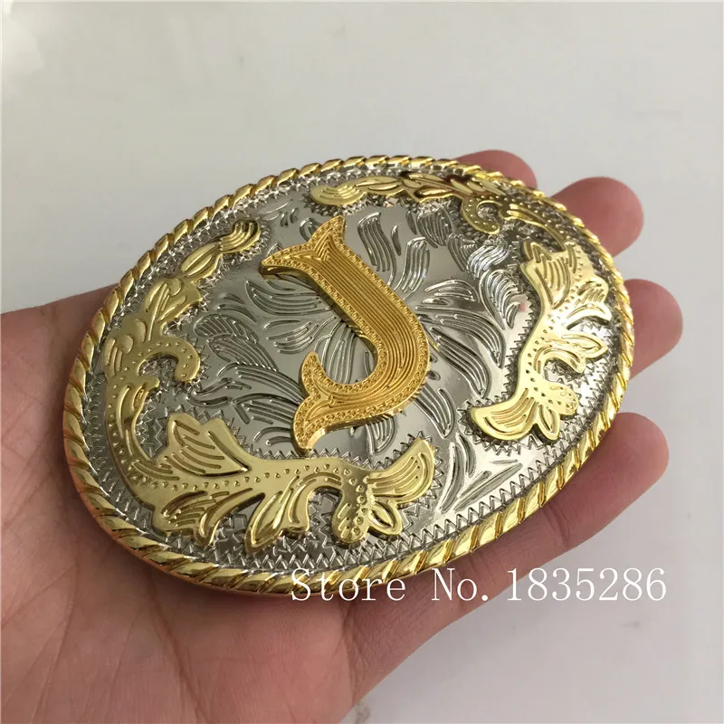 Western Oval Cool 3d Lace Gold Initial Letter J Belt Buckle With Metal