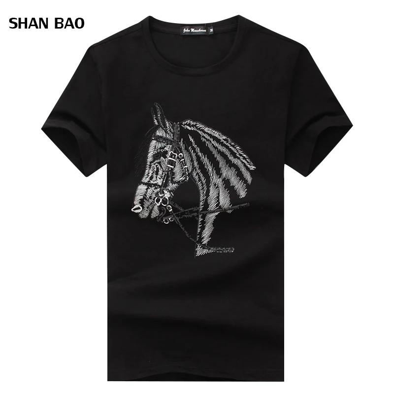 

2018 Summer New Brand Mens T Shirts Fashion Horse Head Embroidery Sequins Short Sleeve T Shirt Men Slim Fit Tops Tees Plus 5xl