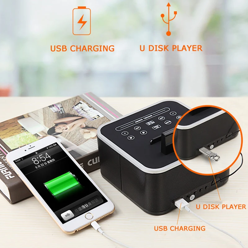 Прикроватмини светодиодный Будильник Bluetooth динамик стерео музыкальный плеер FM радио USB порт зарядка AUX слоты для телефона/планшета
