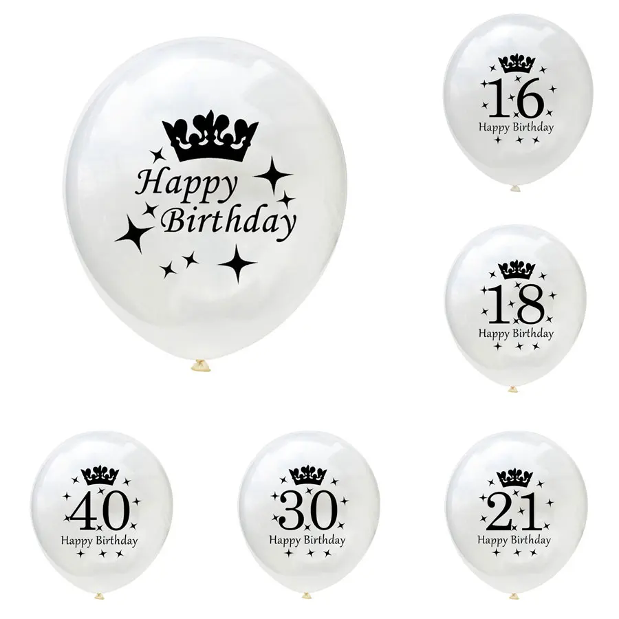 

12inch Happy Birthday Balloons Crown Clear Transparent Balloons Number Latex Balloons For 30 Birthday Party Decorative Supplies