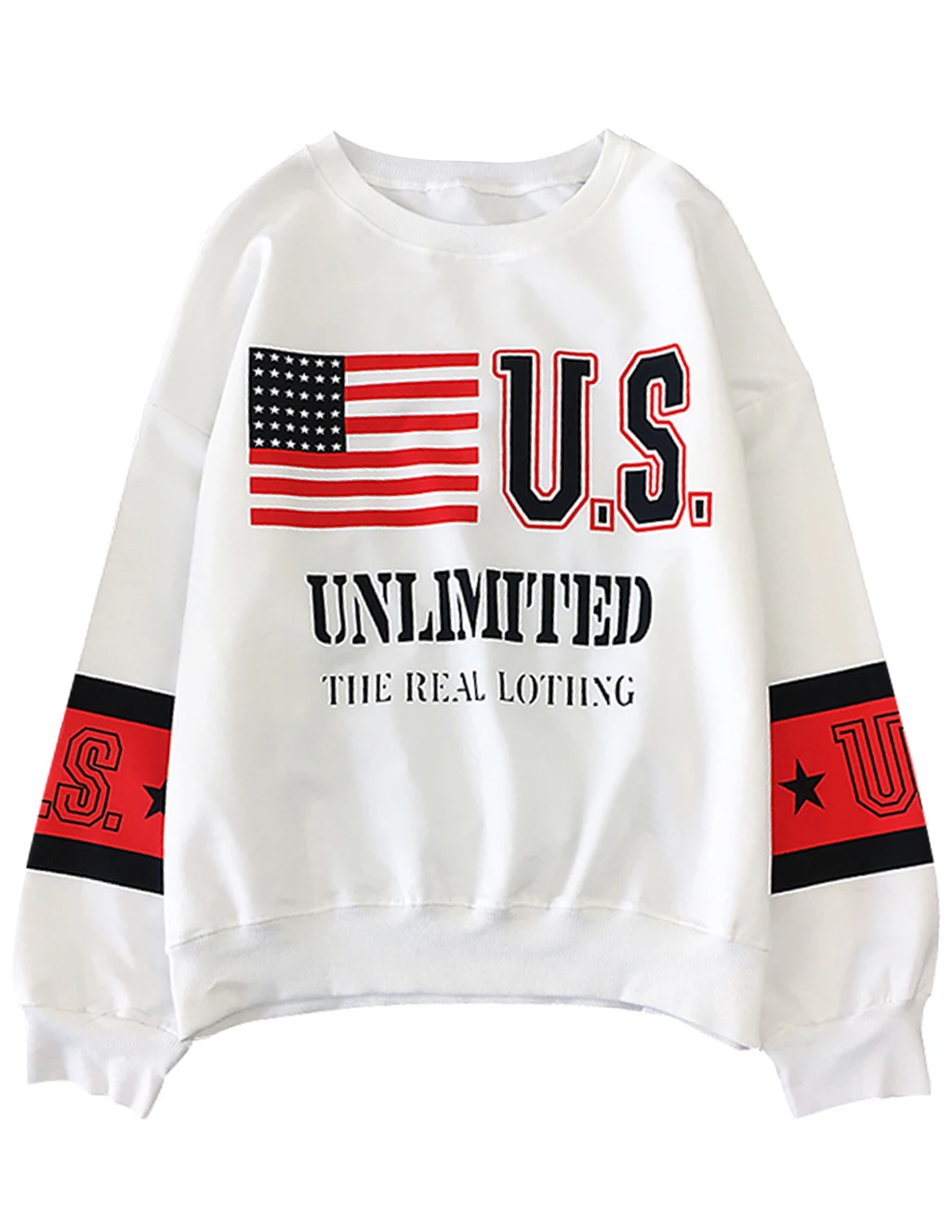 

2019 Spring and Autumn Thin European American Version of The Student Sweatshirts Tide Ins Super Fire American Flag Printed Shirt