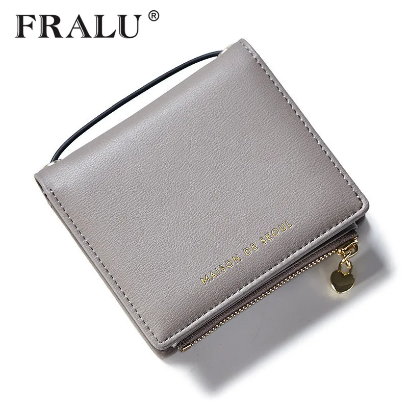 

FRALU New Design Square Handle Short Clutch Wallets For Women,Heart Pendant Coin Purses Card Holders Lady PU Leather Money Bag