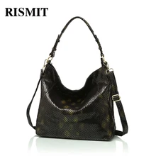 RISMIT Брендовая женская сумка на плечо из натуральной кожи, женская сумка Хобо, большая емкость, змеиный принт, мягкая модная сумка BO118