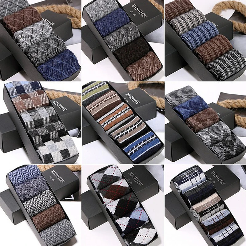 

New Spring Autumn Winter Thickening High Density Warm Rabbit Wool Men's Socks Fashion Multi Pattern Large Size Quality Soft Sock
