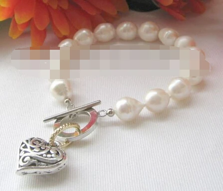

FREE SHIPPING>>>@@ > 00858 white baroque freshwater pearl bracelet & heart shape pendant
