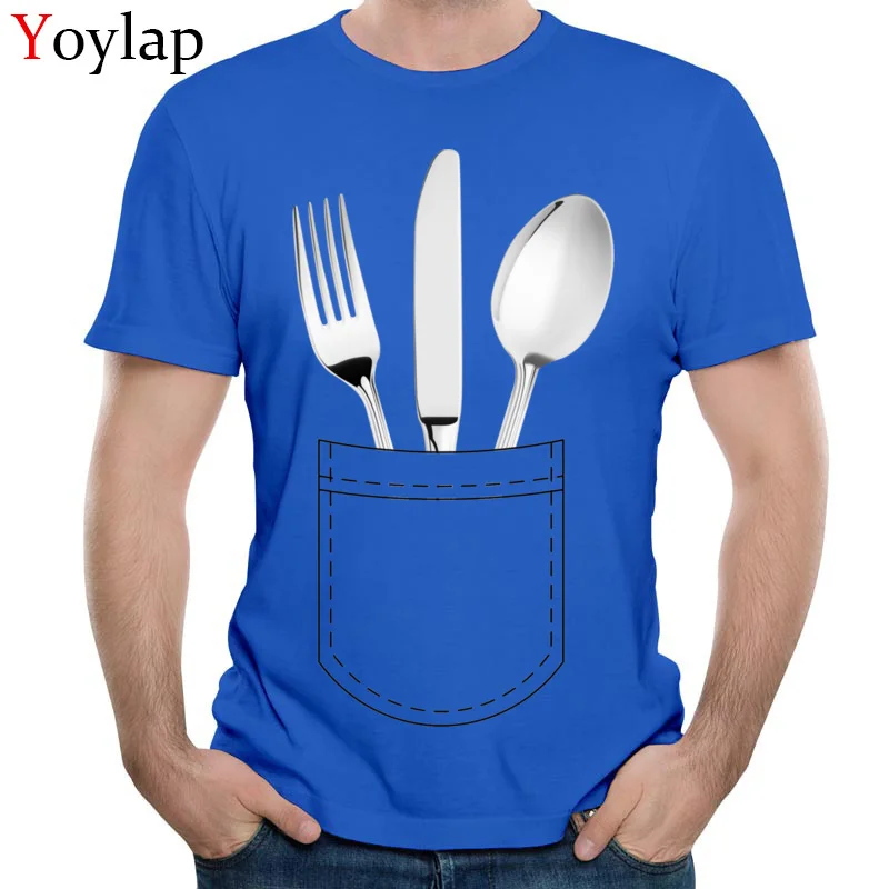 Im Ready To Eat Забавные футболки для мужчин синие топы нож и вилка карманная футболка