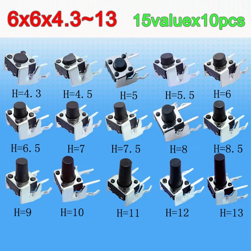 15 Value Tact Switch Kit 6x6 Horizontal Band Stents Tactile Push Button Switches Ebay
